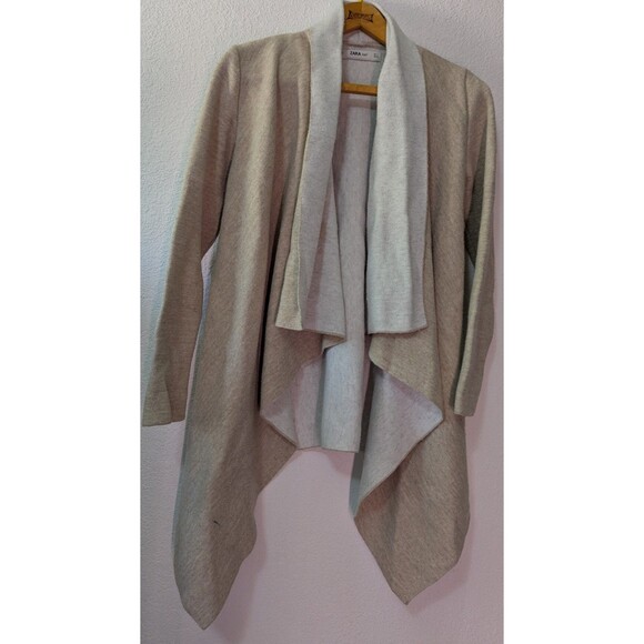 Zara Sweaters - Zara Cardigan Sweater Women Small Tan Knit Acrylic Long Sleeve Drape Front (A14)